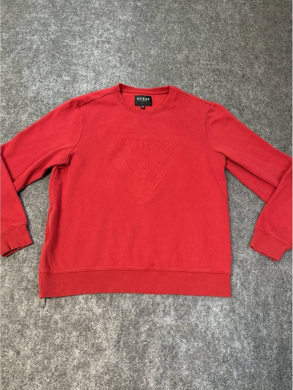 Guess Los Angeles Mens Medium Red Embossed Triangle Logo Crewneck Sweatshirt